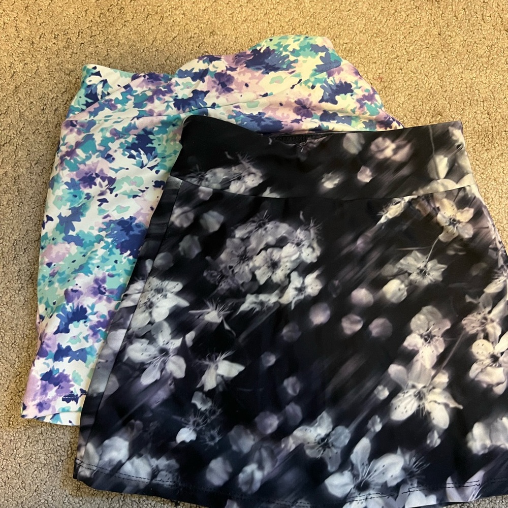 Floral Print Kids Skorts - Blue and Black